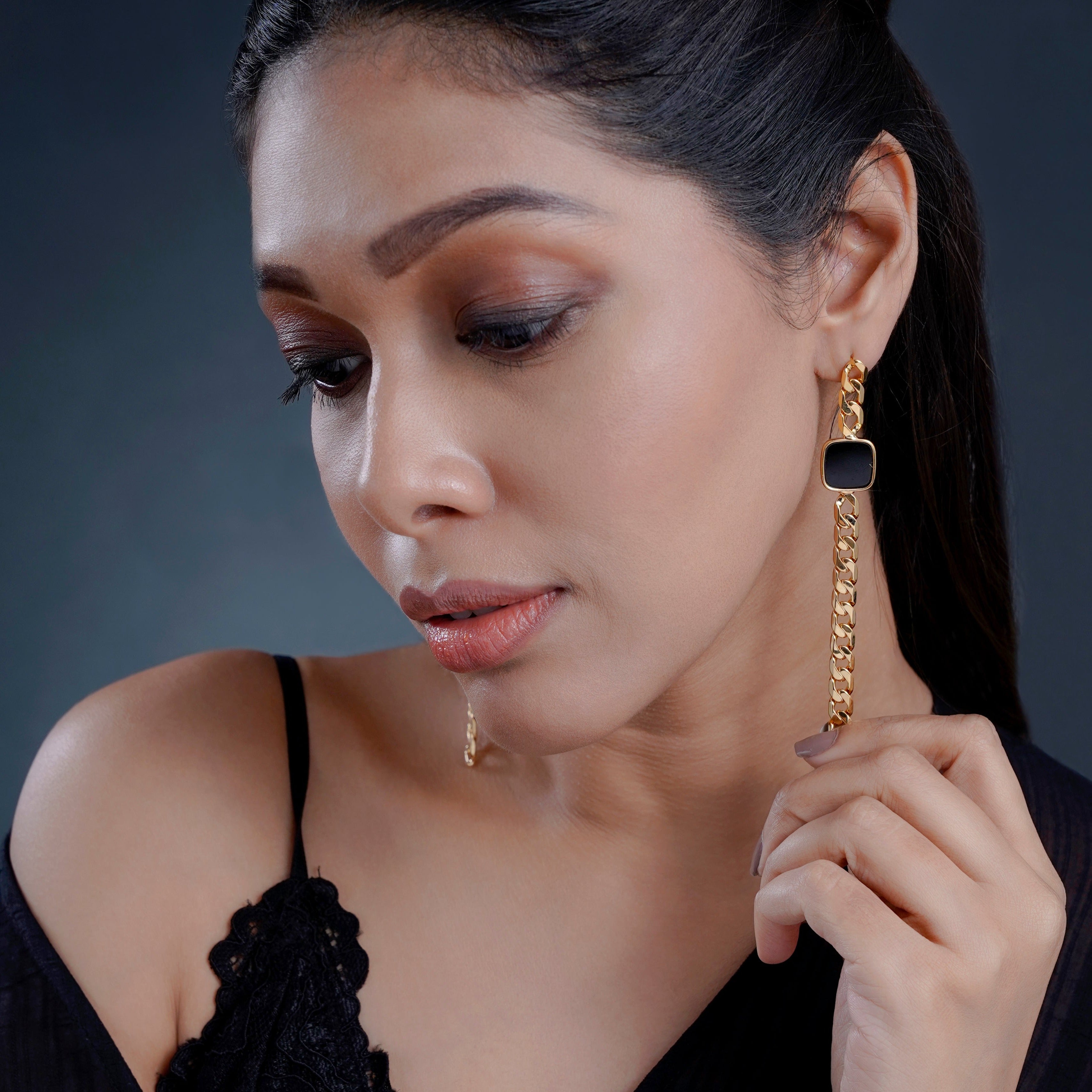 Shop Kriaa Pearl Gold Plated Stone Roll Chain Earrings