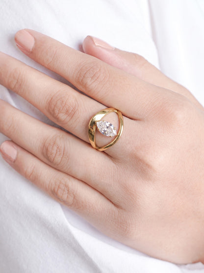 Nadira Solitaire Diamond 18K Gold Plated Women's Ring