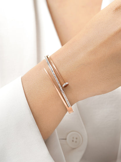 Nail Diamond CZ Rosegold Plated Studded Bracelet