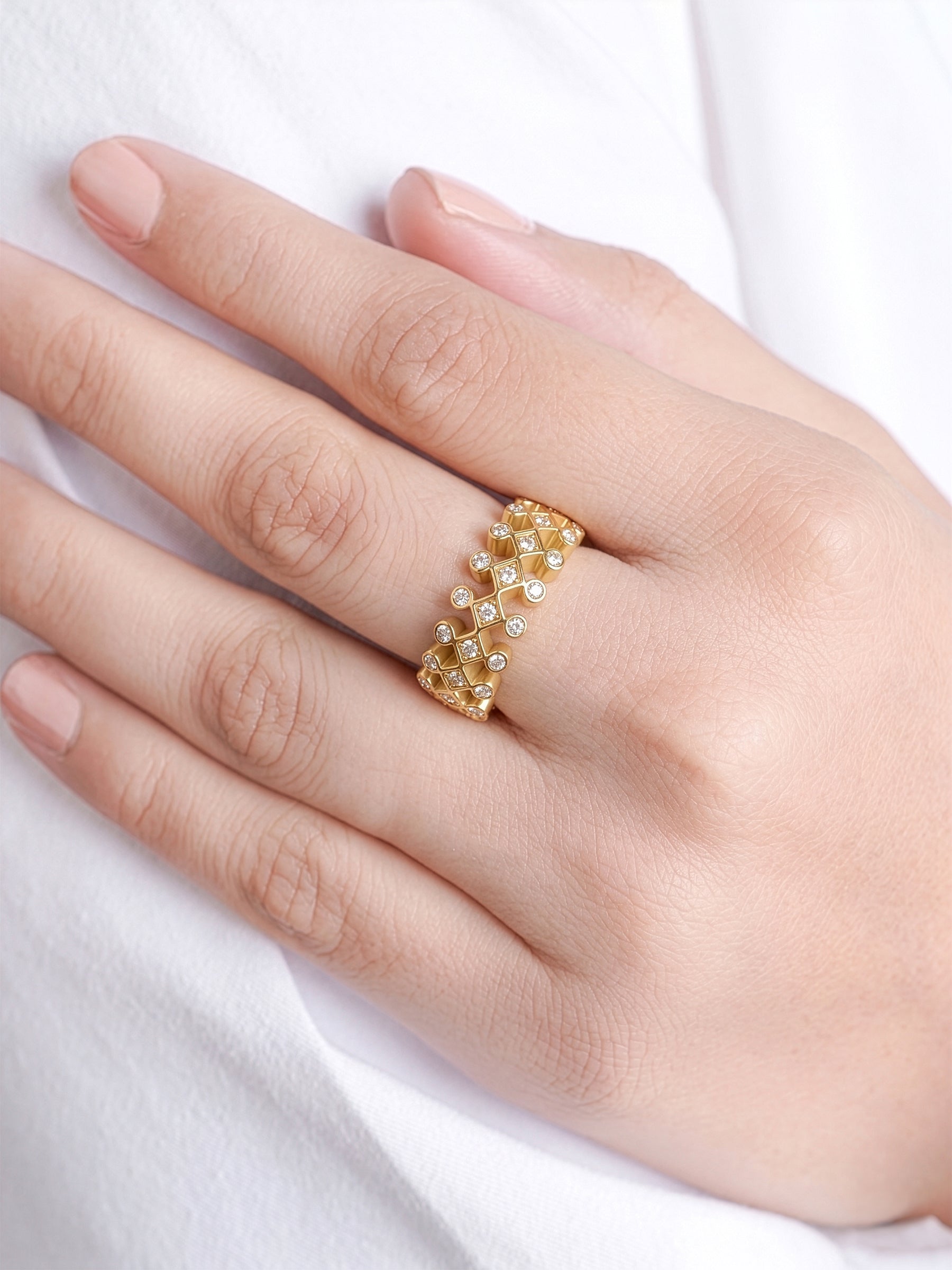 Naima Geomatric Crown Lattice Diamond 18K Gold Plated Ring