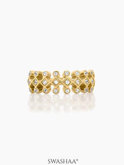 Naima Geomatric Crown Lattice Diamond 18K Gold Plated Ring