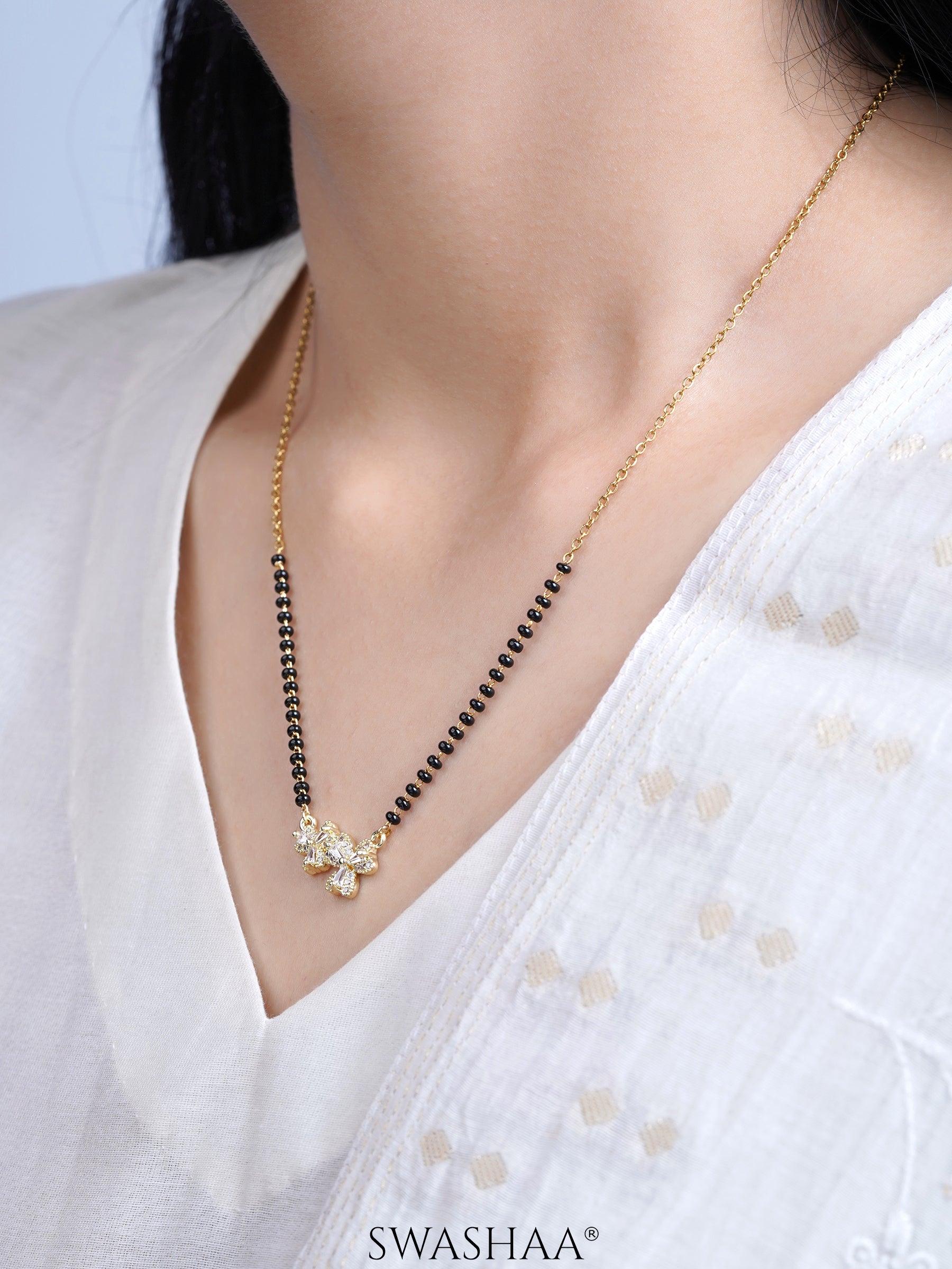 Naisha Diamond Heart Flower Clover 18K Gold Plated Mangalsutra