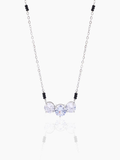 Naksha Three Diamond Solitaire Silver Mangalsutra