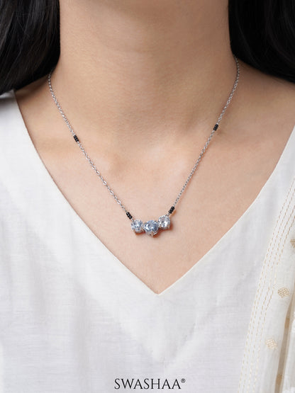 Naksha Three Diamond Solitaire Silver Mangalsutra