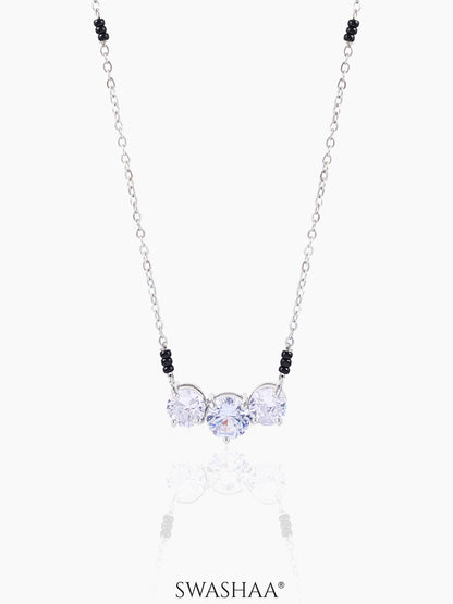 Naksha Three Diamond Solitaire Silver Mangalsutra