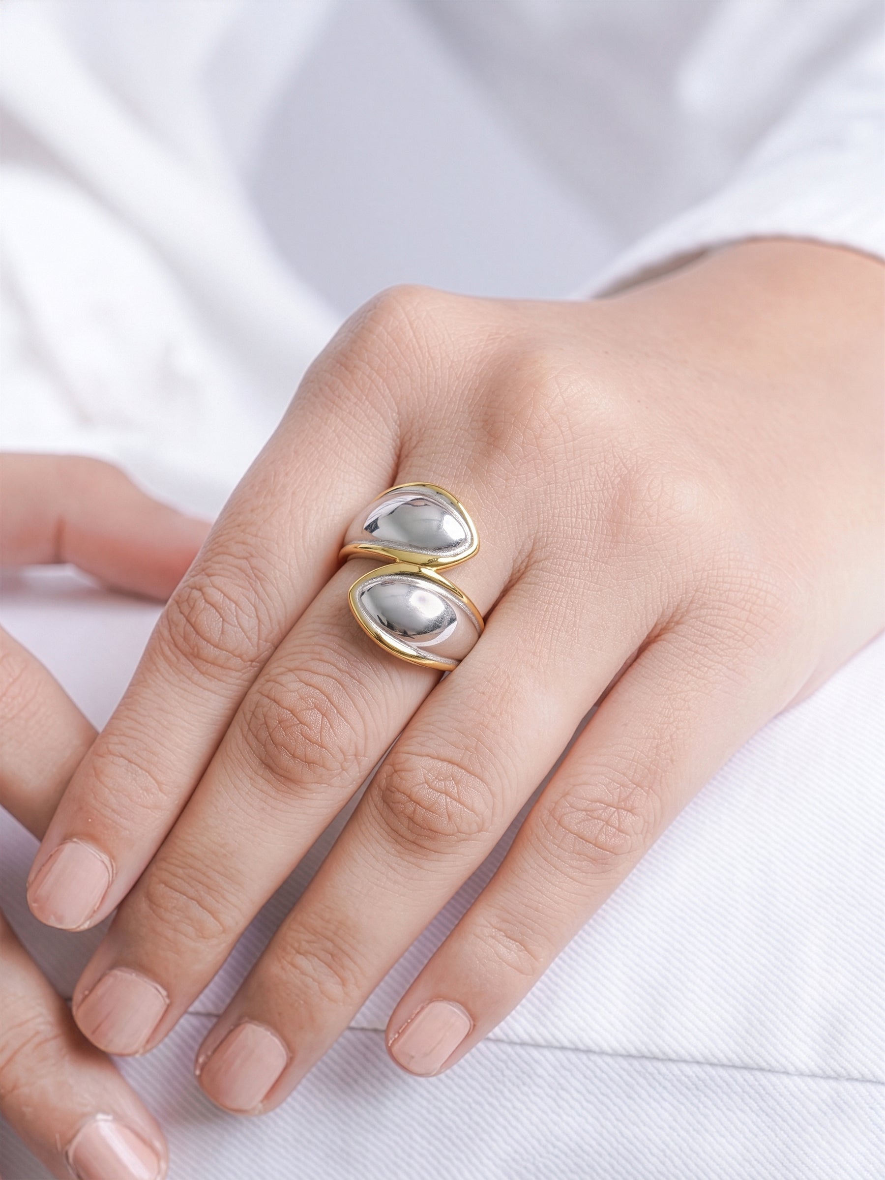 Naori Swirl Dual Tone Silver 18K Gold Plated Ring