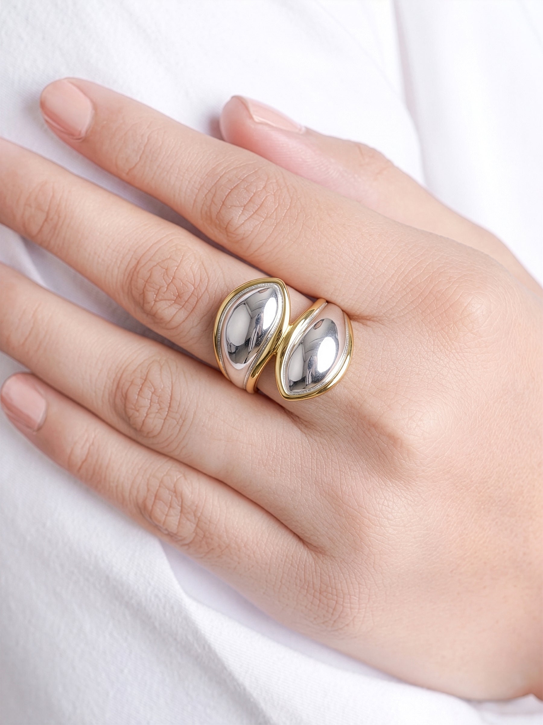 Naori Swirl Dual Tone Silver 18K Gold Plated Ring