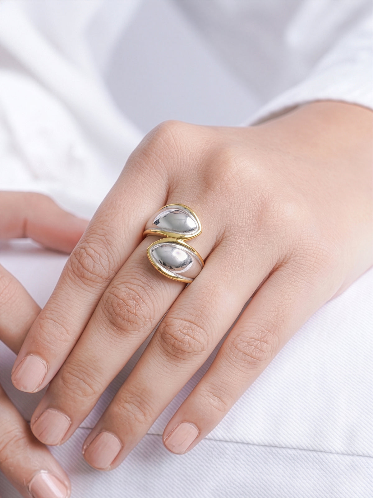 Naori Swirl Dual Tone Silver 18K Gold Plated Ring