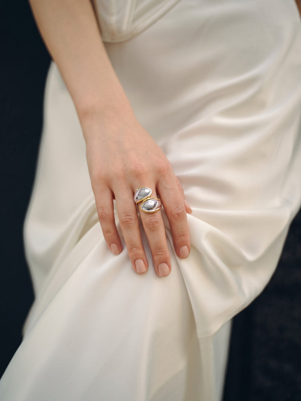 Naori Swirl Dual Tone Silver 18K Gold Plated Ring