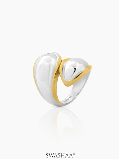 Naori Swirl Dual Tone Silver 18K Gold Plated Ring