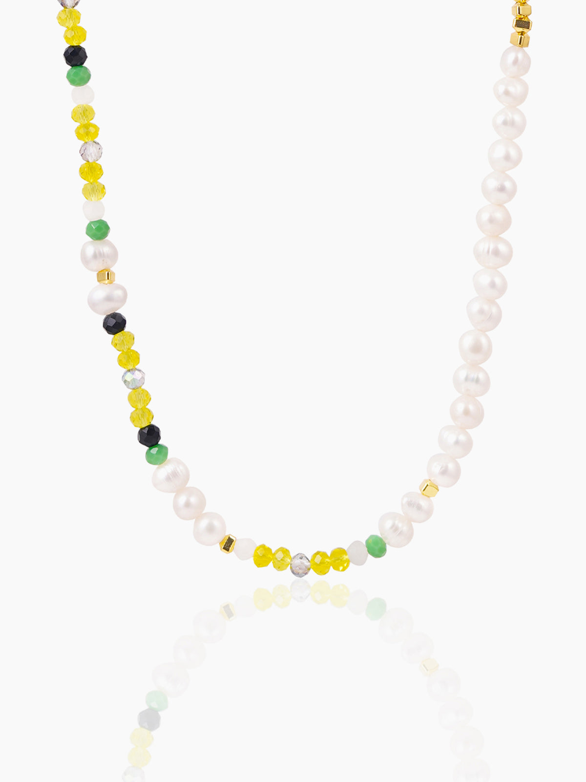 Napa Yellow Black Green Mint Crystals White Pearl 18K Gold Plated Necklace