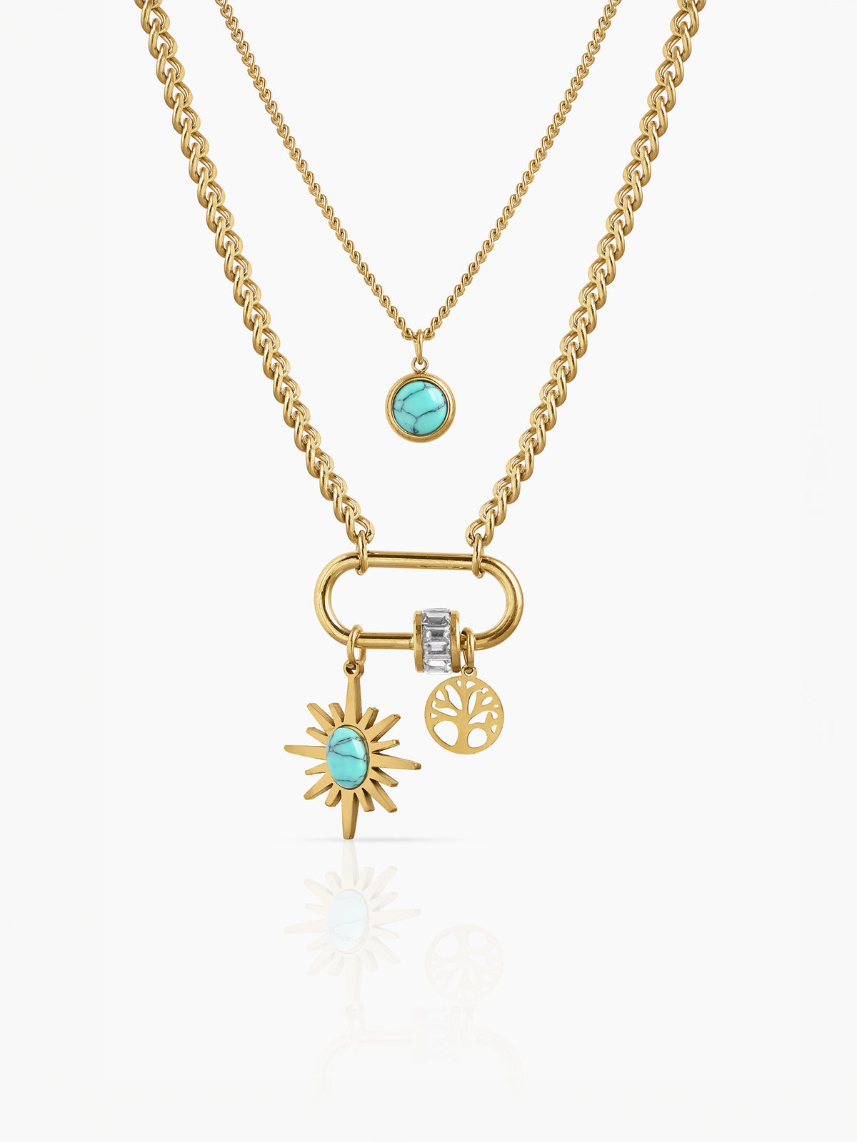 Nara Turquoise Sunburn Charms 18K Gold Plated Layered Necklace
