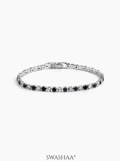 Navera Black Silver Diamond Women's Tennis Loose Bracelet