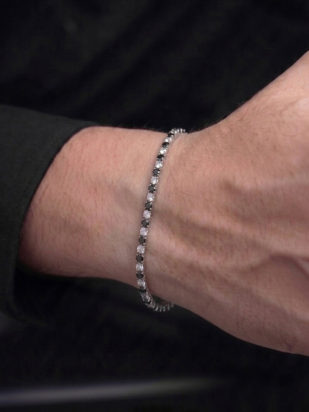 Navera Black Silver Diamond Men's Tennis Loose Bracelet
