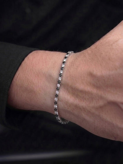 Navera Black Silver Diamond Men's Tennis Loose Bracelet