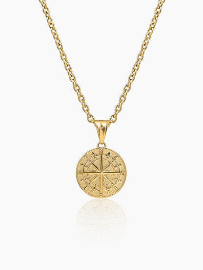 Navir Trail Compass 18K Gold Plated Men's Chain Pendant