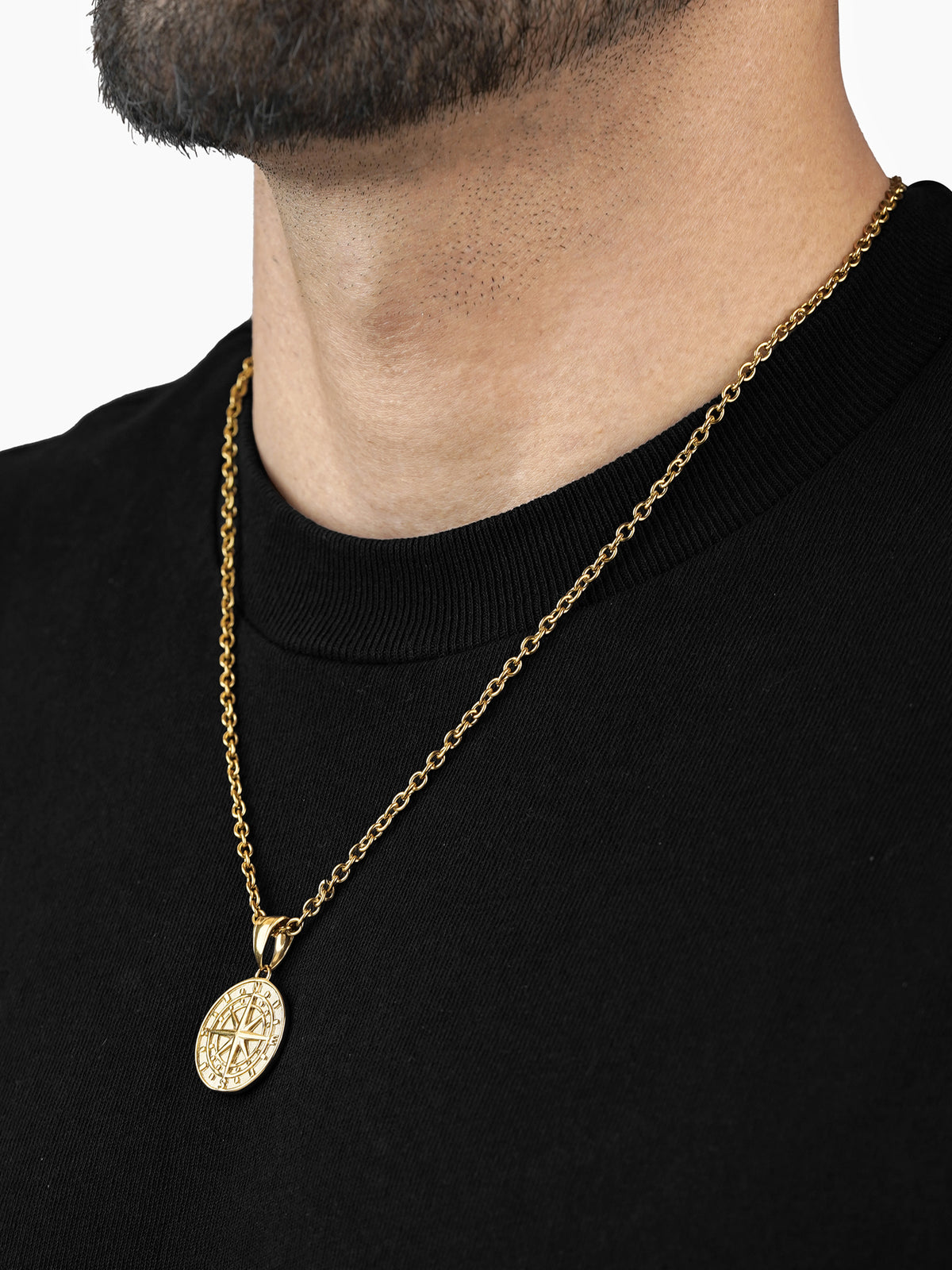 Navir Trail Compass 18K Gold Plated Men's Chain Pendant