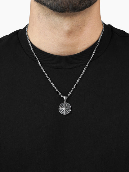 Navir Trail Compass Silver Men's Chain Pendant