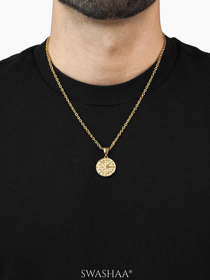 Navir Trail Compass 18K Gold Plated Men's Chain Pendant