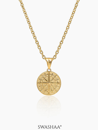 Navir Trail Compass 18K Gold Plated Men's Chain Pendant
