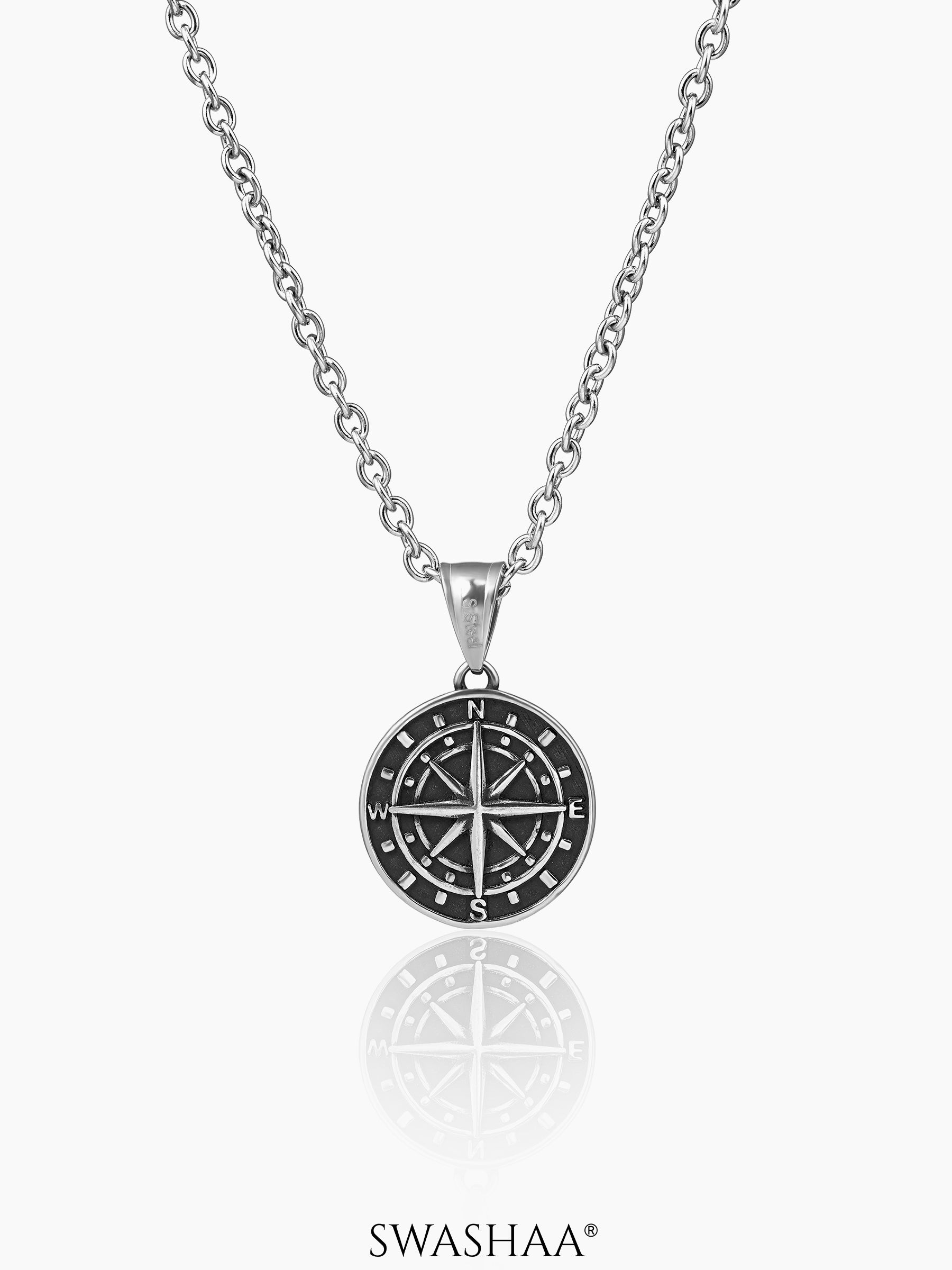 Navir Trail Compass Silver Men's Chain Pendant
