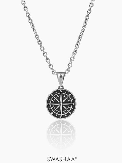 Navir Trail Compass Silver Men's Chain Pendant
