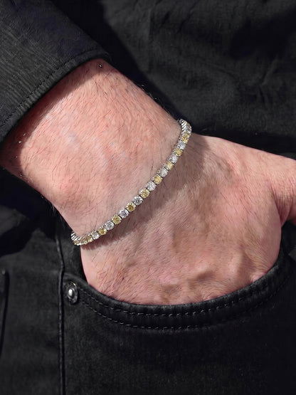 Nayelle Yellow White Silver Diamond Men's Tennis Loose Bracelet