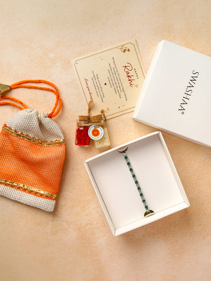 Nayelle Green White Silver Diamond  Rakhi