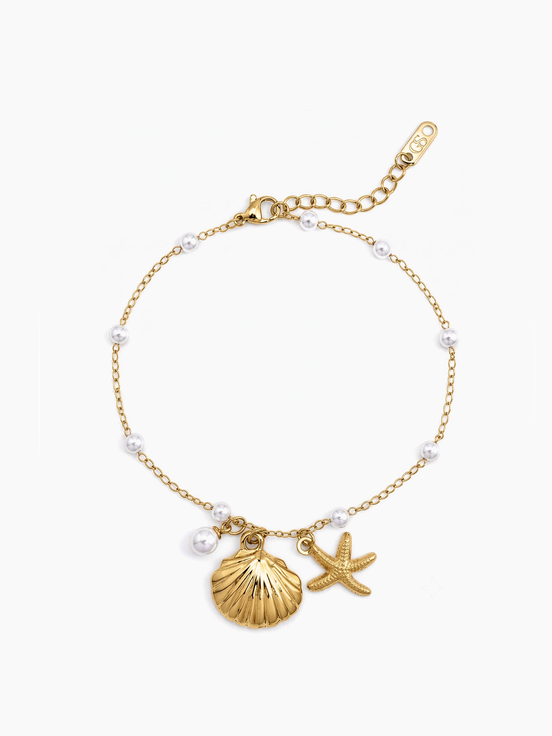Naylora Ocean Starfish Shell Pearl Charms 18K Gold Plated Women's Anklet