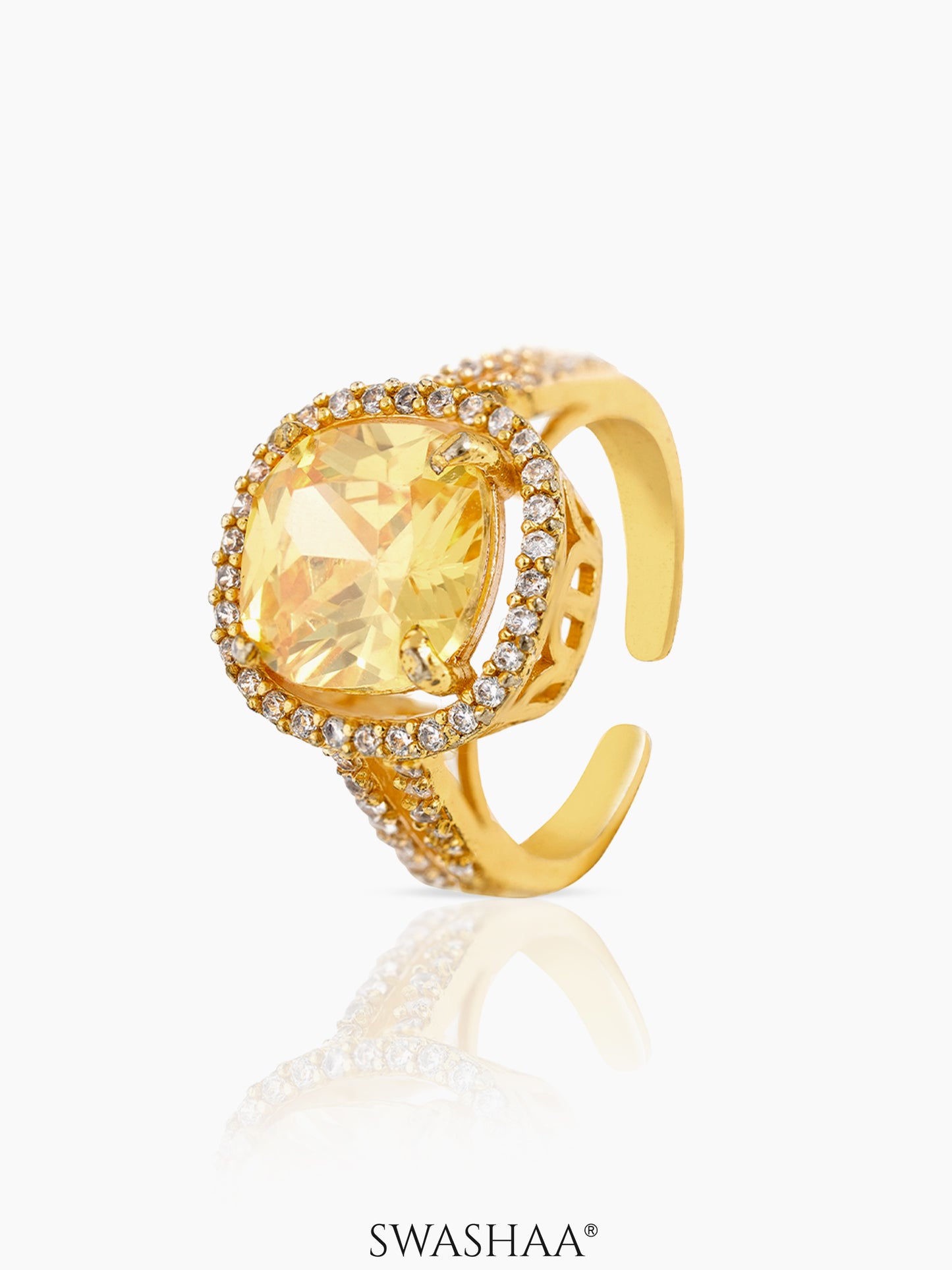 Nazneen Yellow Diamond Solitaire 18K Gold Plated Ring
