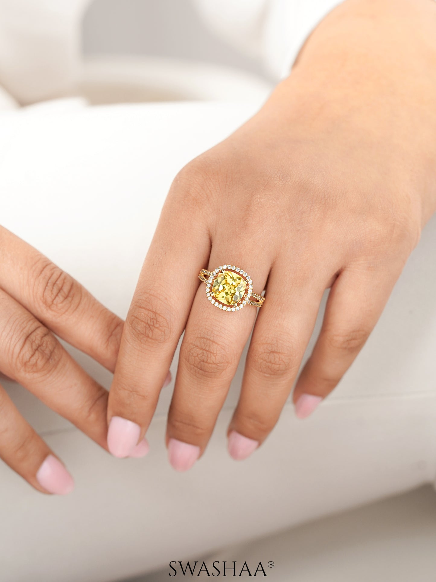 Nazneen Yellow Diamond Solitaire 18K Gold Plated Ring