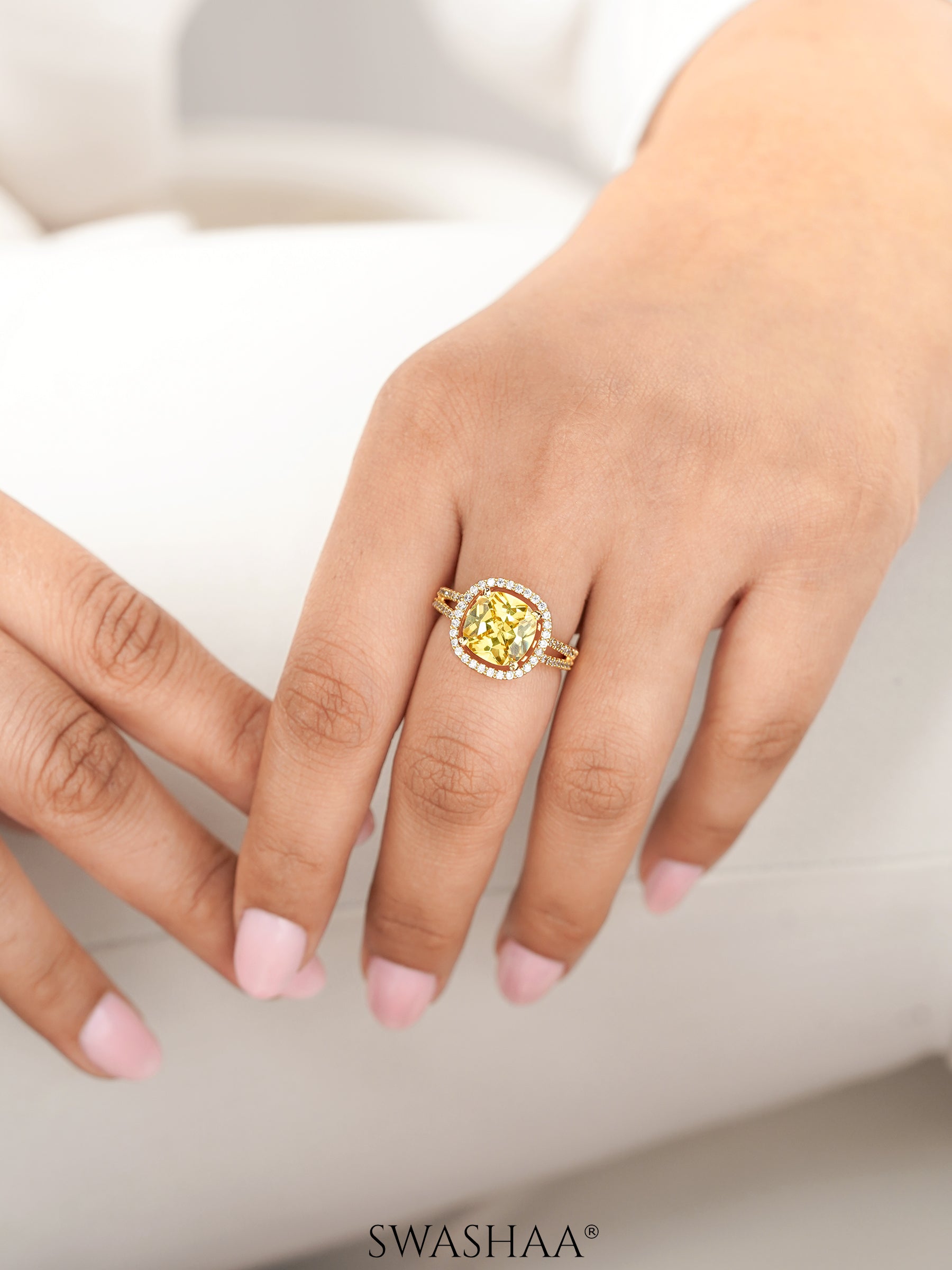 Nazneen Yellow Diamond Solitaire 18K Gold Plated Ring