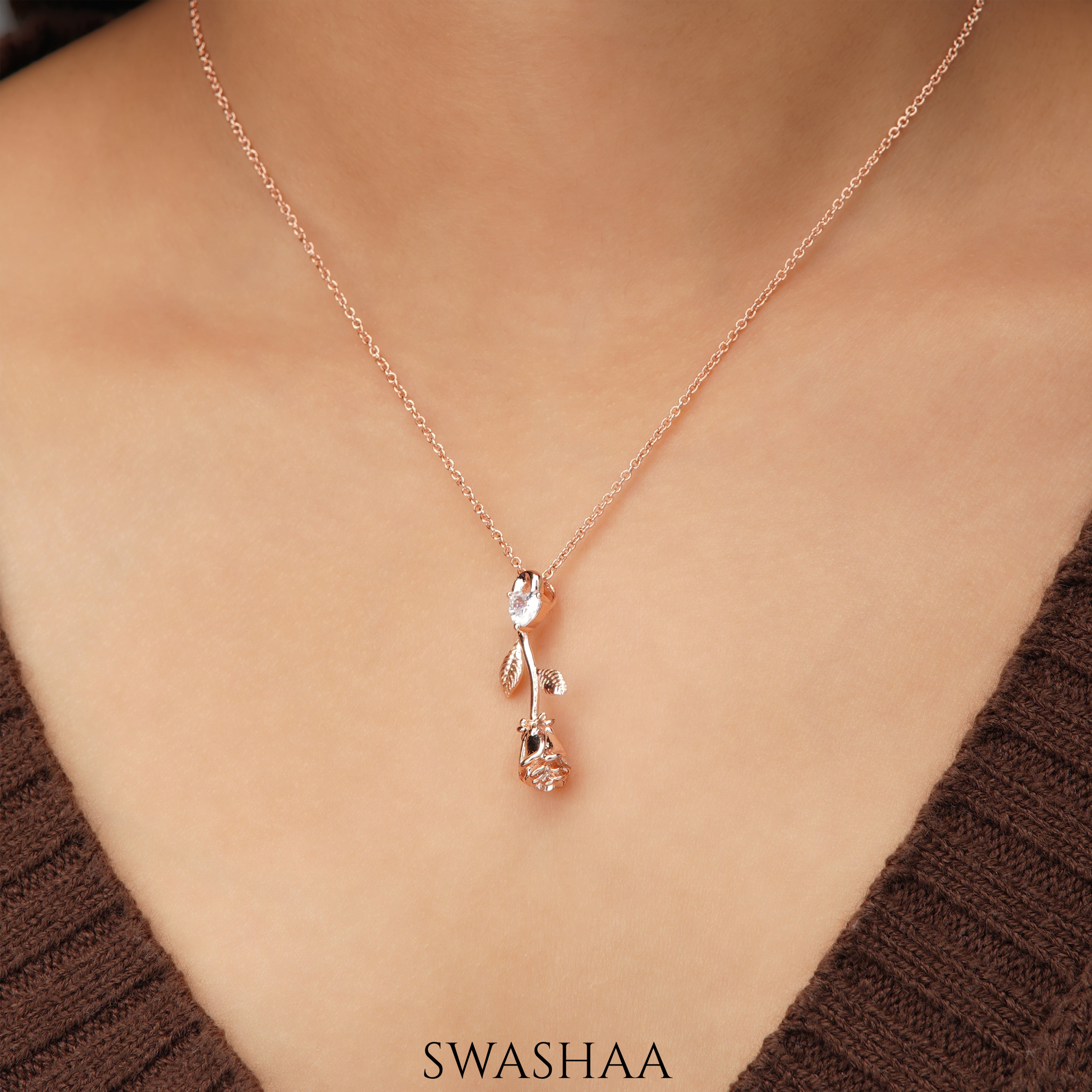 Rose Gold Flower necklace + earrings set - #NS1 - Libas Collection