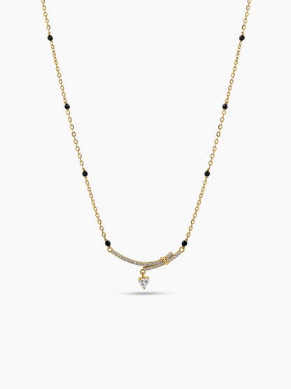 Nerika Heart Curve Diamond Solitaire Drop Bar 18K Gold Plated Women's Chain Pendant Mangalsutra Necklace