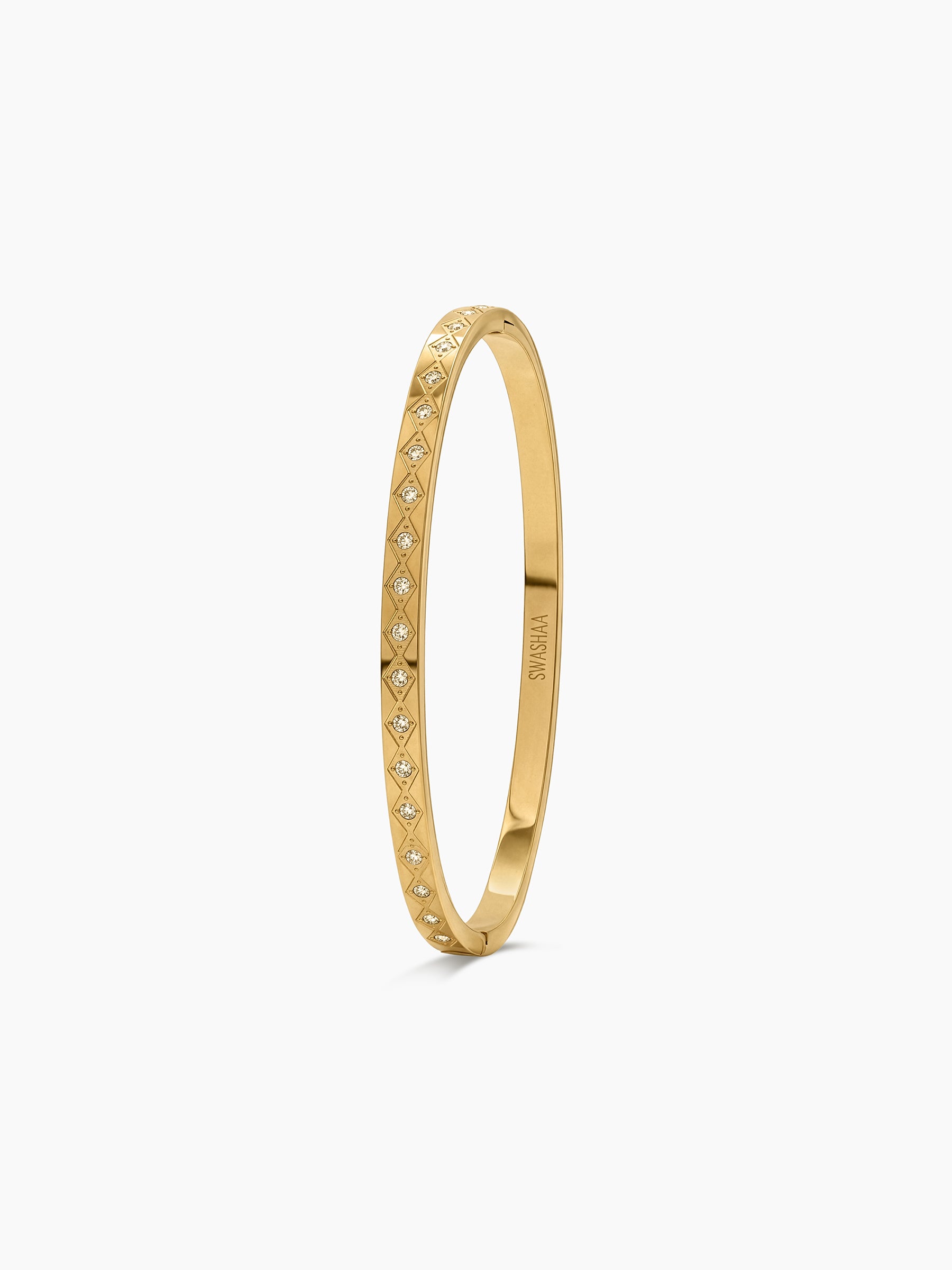 Loriva Geometric Diamond 18K Gold Plated Band Bangle Women's Solid Bracelet