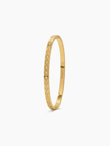 Loriva Geometric Diamond 18K Gold Plated Band Bangle Women's Solid Bracelet