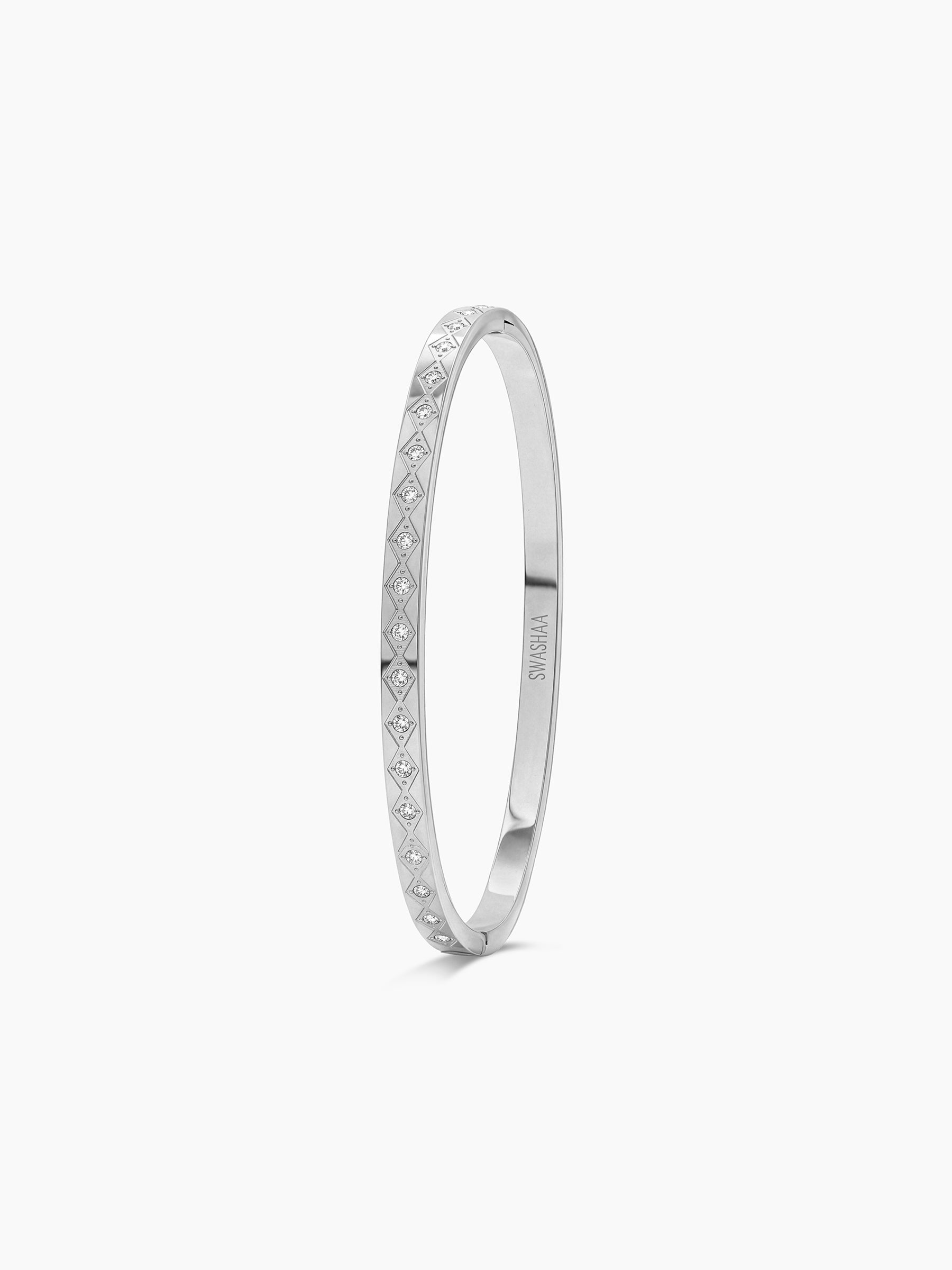 Loriva Geometric Diamond Silver Band Bangle Women's Solid Bracelet