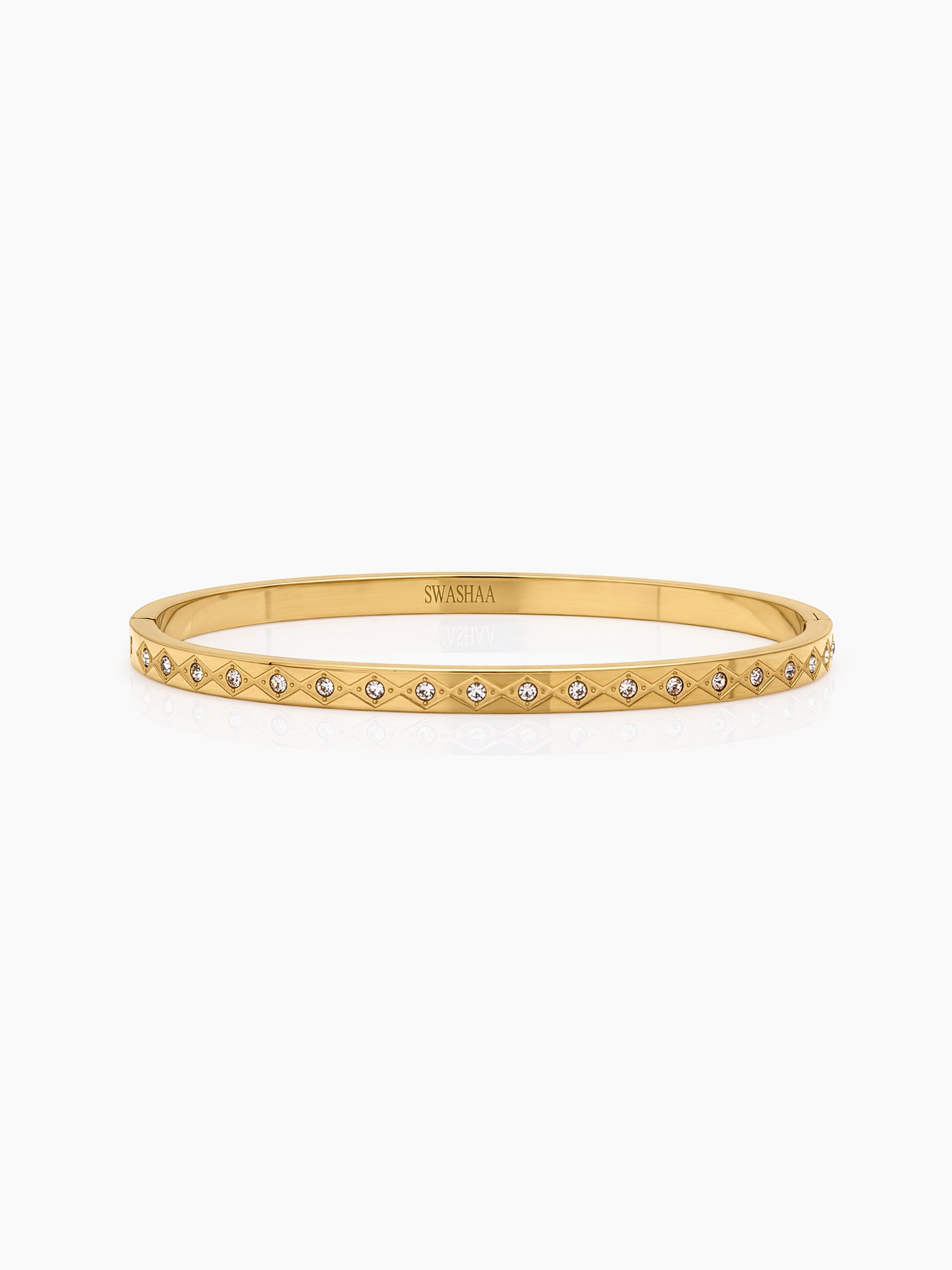 Loriva Geometric Diamond 18K Gold Plated Band Bangle Women's Solid Bracelet