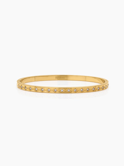 Loriva Geometric Diamond 18K Gold Plated Band Bangle Women's Solid Bracelet