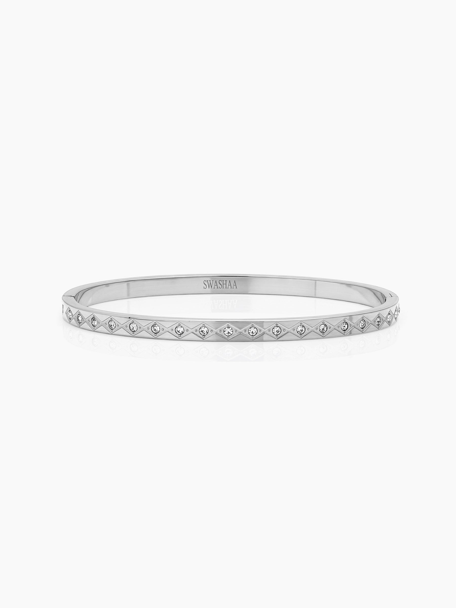 Loriva Geometric Diamond Silver Band Bangle Women's Solid Bracelet