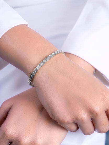 Loriva Geometric Diamond Silver Band Bangle Women's Solid Bracelet