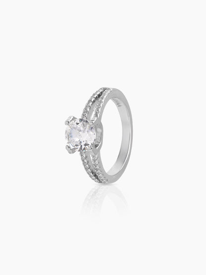 Nerisa Crowned Round Cut Silver Diamond Solitaire Women's Ring
