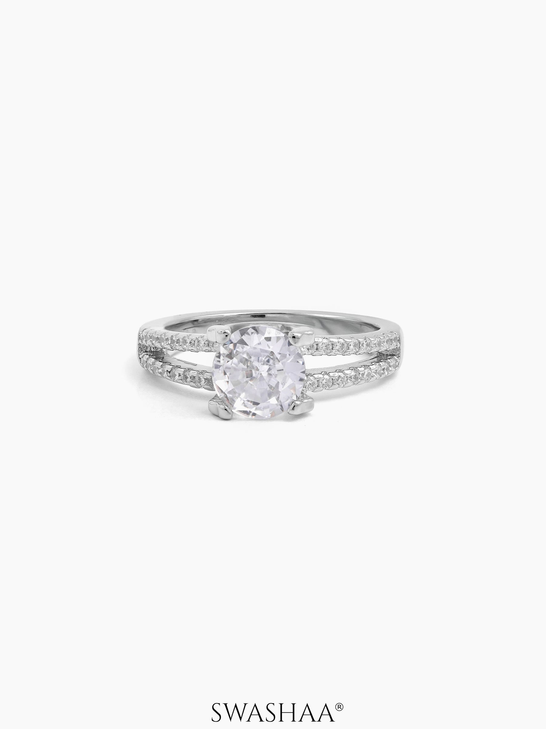 Nerisa Crowned Round Cut Silver Diamond Solitaire Women's Ring