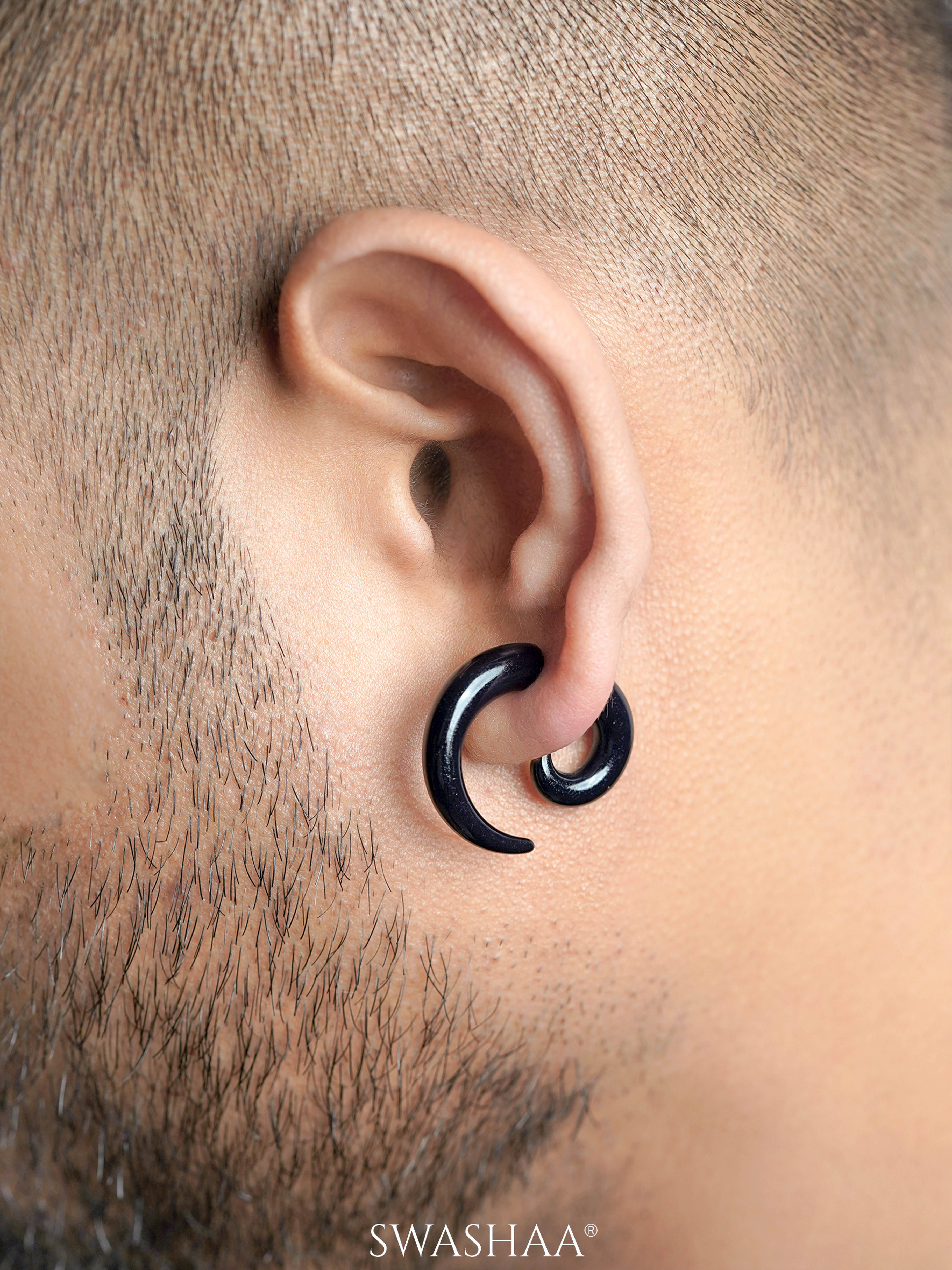 Nero Curved Black Men's Stud Earrings