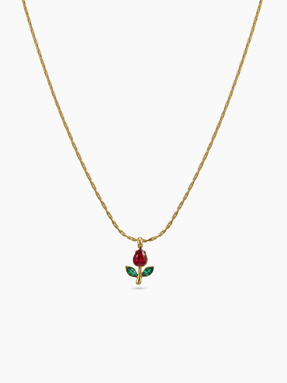 Nia Tulip Color Stone 18K Gold Plated Women's Chain Pendant Necklace