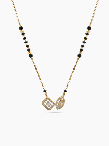 Nidhi Twin Marquise Diamond Solitaire 18K Gold Plated Women's Chain Pendant Mangalsutra Necklace