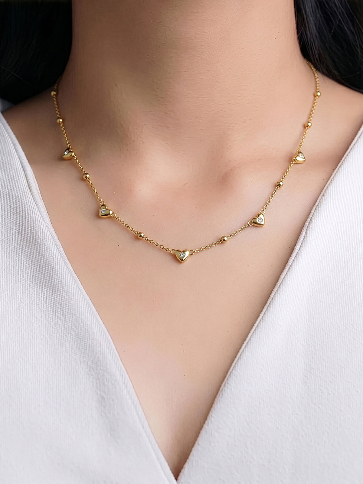Nira Diamond Heart Charms 18K Gold Plated Women's Chain Pendant Necklace