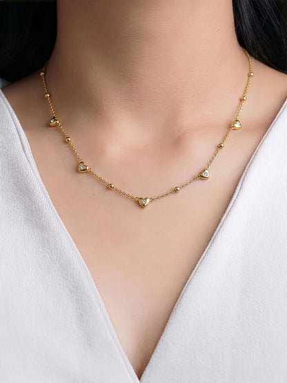 Nira Diamond Heart Charms 18K Gold Plated Women's Chain Pendant Necklace