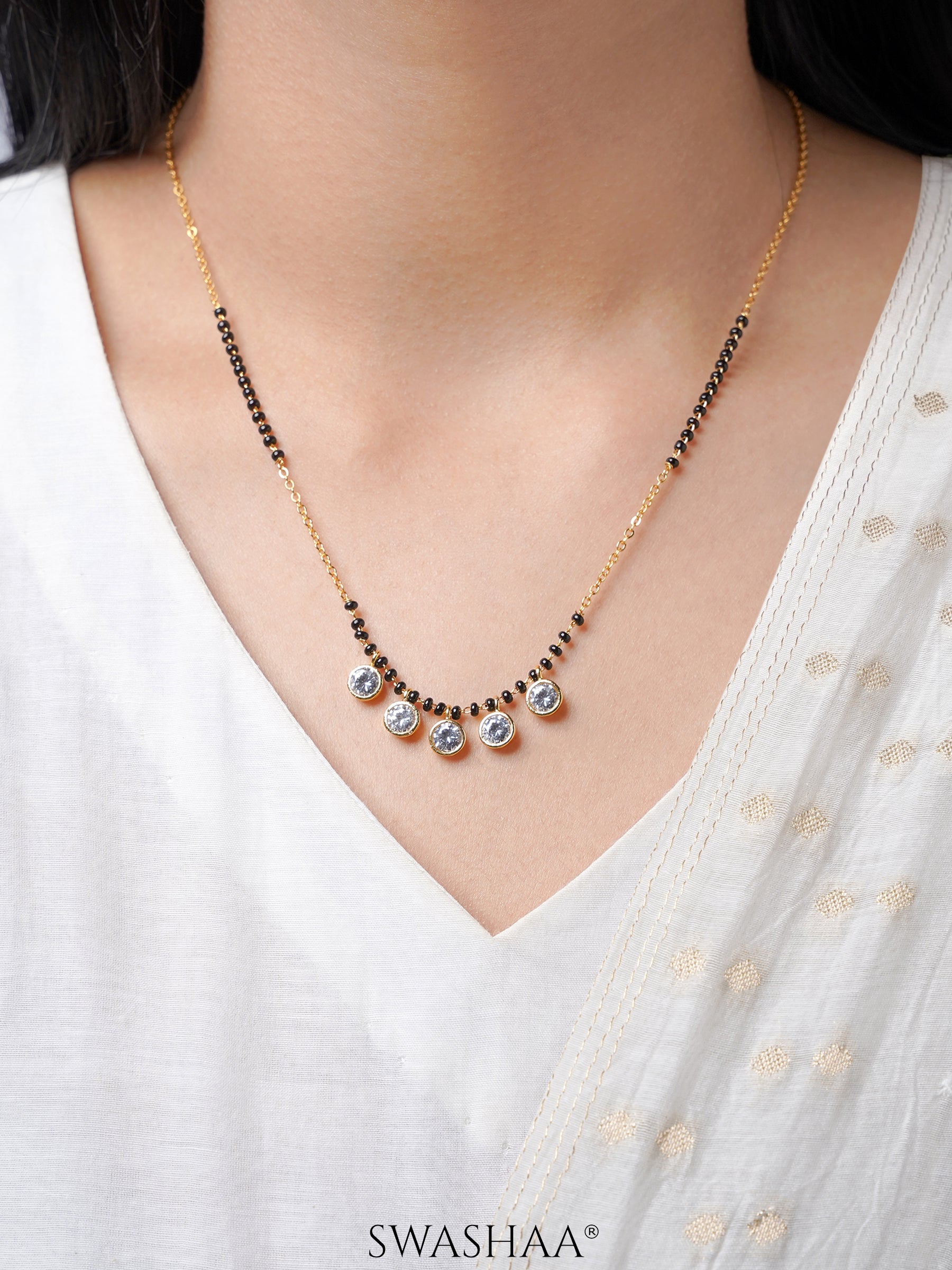 Niraya Five Dazzling Diamond Charms 18K Gold Plated Mangalsutra