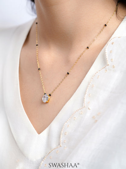 Nirvi Oval Diamond Solitaire 18K Gold Plated Mangalsutra